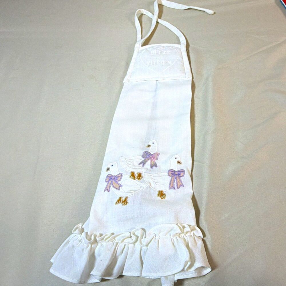 Vintage Bless This Kitchen Geese Tie-On Oven Door Towel Apron Cottagecore